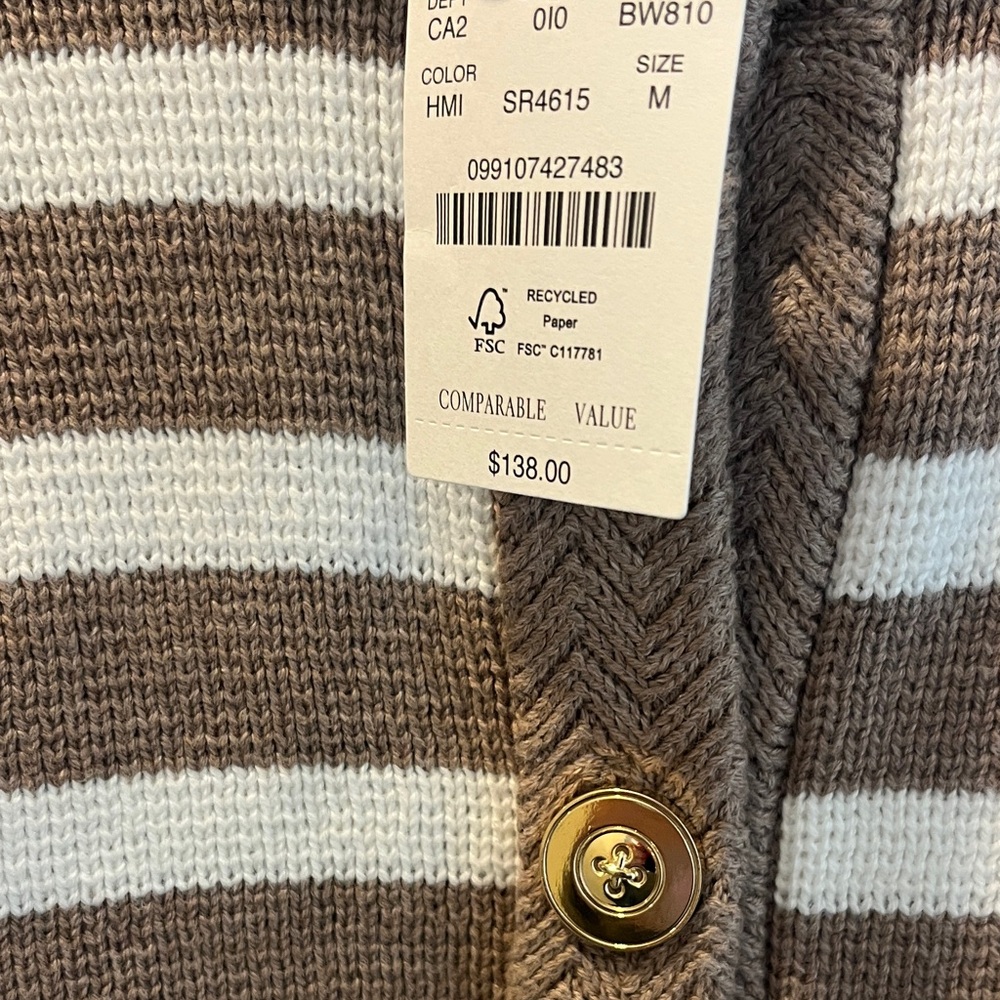 J. Crew Brown and White Striped Cropped Cardigan - Picture 3 of 3